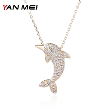Yanmei colar com pingente de cristal de golfinho, colar feminino fofo de zircônia cúbica, joias da moda, presentes femininos ymd1300 2024 - compre barato