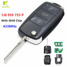 KEYECU 1J0 959 753 P 1J0959753P складной дистанционный ключ без ключа вход передатчик стартера сигнализация для VOLKSWAGEN 3B 433MHZ ID48 чип 2024 - купить недорого