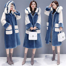 Hooded Winter Coat Women Faux Rabbit Fur Coat 2019 Long Fur Collar Loose Overcoat Luxury Thick Warm Oversize Female Jacket coats 2024 - buy cheap