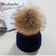 Mom Baby Fur Pompom Hats Warm Winter Crochet Knit Wool Solid Color Beanie Caps For Women Boys Girls Matching Hats 2024 - buy cheap