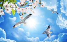Peach Butterfly sky clouds pigeons ceiling leaves ceiling frescoes Ceiling murals wallpaper Home Decoration 2024 - buy cheap