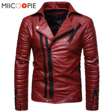 Jaqueta de couro para motociclista masculina, jaqueta de couro falso masculina corta-vento com zíper vermelho casual para inverno 2024 - compre barato