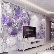 beibehang Noble gorgeous purple European flowers 3d stereo TV wallpaper custom wallpapers TV wall paintings 2024 - buy cheap