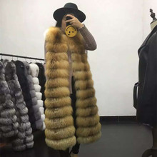 Chaleco de piel de zorro real de 90cm de largo para mujer, chaleco elegante de moda, chaqueta de piel de zorro natural 2024 - compra barato