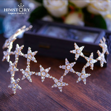 Himstory Elegant Sparkling Stars Wedding Hair Accessories Gold Brides Tiaras Crowns CZ Hairbands Evening Hair Jewelry Accessory 2024 - buy cheap