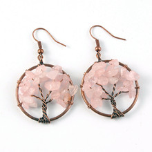 100-Unique 1 Pair Copper Plated Wire Wrap Tree of Life Natural Rose Pink Quartz Earrings For New Year Jewelry 2024 - buy cheap