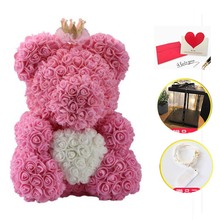 ¡Envío directo de 2018! Osito de peluche rojo grande de 40cm, flor Rosa Artificial con caja LED, regalos de Navidad para mujer, regalo de San Valentín 2024 - compra barato