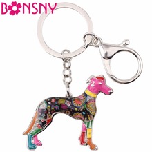 Bonsny-Llavero de perro Galgos y Galgo para mujer, joyería para bolso, colgante, llavero de coche, accesorios de llaveros esmaltados 2024 - compra barato