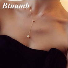 Btuamb New Arrival Simulated Pearl Necklaces for Women Collier Simple Style Gold Silver Color Stripe Ball Necklaces Pendants 2024 - buy cheap