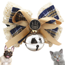 Lindo mascotas gato perros Collar ajustable de cuero Bowtie Necktie Plaid encaje Bowknot con campana para boda gato perro Grooming corbata 2024 - compra barato