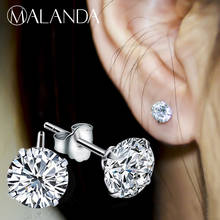 MALANDA Brand 2018 New Fashion Real 925 Sterling Silver Women Stud Earrings Wedding Jewelry White Zircon Earrings For Women Gift 2024 - buy cheap