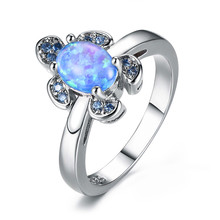 Cute Animal Turtle Rings For Women Oval Rainbow Blue Fire Opal Ring Female Zircon Wedding Finger Ring Fashion Jewelry Accessory 2024 - buy cheap