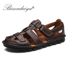 BIMUDUIYU Brand Genuine Leather Summer Men's Sandals Casual Beach Shoes Quality Roman Sandalias Soft Sole Sandals  Plus Size 48 2024 - buy cheap