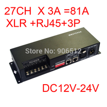 Frete Grátis 27CH dmx512 decoder, unidade de LED, 9 grupo RGB cada canal max 3A, DC12-24V saída, para luz conduzida da tira, módulo 2024 - compre barato