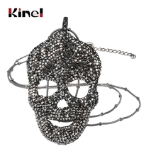 Kinel Hot Punk Skull Pendant Necklace For Men Women Stainless Steel Fashion Black Crystal Big Skeleton Necklace Christmas Gift 2024 - buy cheap
