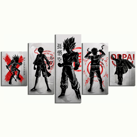 Buy 5 Piece Anime Manga Cartoon Characters Artwork Canvas Paintings Dragon Ball One Piece Goku Naruto Luffy Wall Art For Home Decor In The Online Store Believe Painting Store At A Price