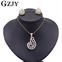 GZJY Exquisite Jewelry Gold Color Crystal Cubic Zircon Pendant Necklace Earrings Set For Women Engagement Fashion indian Jewelry 2024 - buy cheap