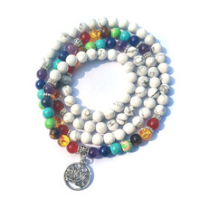 7-Chakra Meditation Bracelet Couples 108 Prayer Beads Mala Yoga Necklace Bracelet Natural Lava Stone Howlite Lotus Wrists Women 2024 - buy cheap