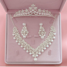 Magnificent Pearl Wedding Bridal Jewelry Sets Women Bride Wedding Party Jewelry Accessories Tiara Crown Earring Necklace 2024 - buy cheap