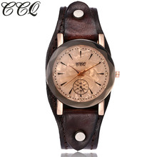 Relógio de pulso vintage de couro bovino ccq, relógio casual simples com pulseira de couro masculino e feminino, relógio de quartzo para presente 2024 - compre barato