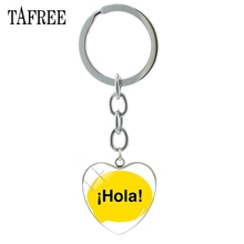 TAFREE Spanish Hola heart pendant keychain simple letter word keyring yellow Conspicuous key chain fashion Jewelry SA11 2024 - buy cheap
