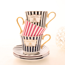 Кофейная чашка с золотым ободком в скандинавском стиле, европейская керамическая чашка в полоску, чайная чашка с ложкой 2024 - купить недорого