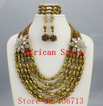 Amazing african beads jewelry set chain women Nigerian wedding crystal multi layer necklace/ earring Indian jewelry sets R982 2024 - buy cheap