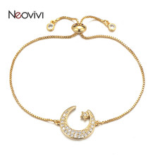 Neovivi Trendy Moon Star Charm Bracelets Shiny Clear CZ Adjustable Chain Bracelets with White Cubic Zirconia DIY Women Jewelry 2024 - buy cheap