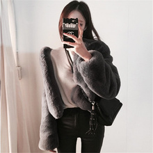 New Women Autumn Winter High Quality Faux Rex Rabbit Fur Coat Color Artificial Fur Short Long Sleeve Loose Warm Jacket 2024 - buy cheap