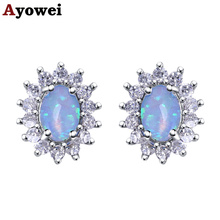 Ayowei flower shape earrings 925 silver white fire opal blue crystal classic party gift ladies exclusive OE775A 2024 - buy cheap