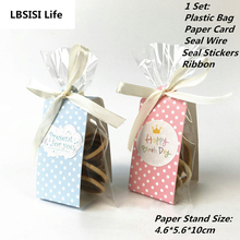 LBSISI Life 100Sets Cookie Candy Bread Plastic Packing Bags Boxes Pink Blue Dot Party Gift Chocolate Wedding Self Stand Bag 2024 - buy cheap