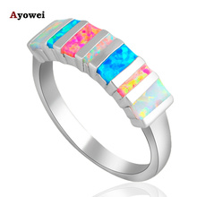Rare style Rectangle design Color fire Opal Silver Stamped Rings Fine fashion jewelry for women USA sz #6 #7 #8 #9 #10 OR636A 2024 - buy cheap