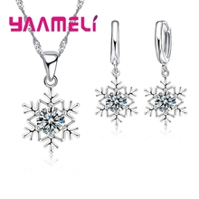 Calificado de copo de nieve de las mujeres de Plata de Ley 925 conjunto de joyas de plata cristal zirconia CZ colgante, collar, pendientes, regalo de fiesta de 2024 - compra barato