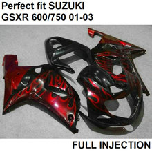 Литые под давлением Обтекатели для Suzuki GSXR600 01 02 03 комплект обтекателей GSXR 750 2001 2002 2003 LV18 с красным пламенем 2024 - купить недорого