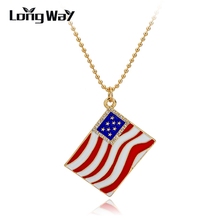 LongWay-collar largo con bandera de EE. UU., joyería Vintage, Color dorado, cuentas, cadena, collares y colgantes, Sne150871 2024 - compra barato