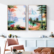 Nordic Poster Retro Abstract Mountain Landscape Oil Canvas Painting Lake Forest Wall Art Picture For Living Room Home Decoration 2024 - buy cheap