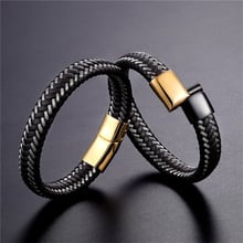 Fashion Brand bracelet Braid Genuine Leather Bracelet Stainless Steel Bracelet Men Women  Bangle Black/Brown/Blue Color Optional 2024 - buy cheap