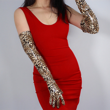 Women's leopard print faux pu leather long gloves female sexy club party dress fashion long glove 60cm R1192 2024 - buy cheap