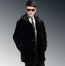 Faux mink fur coat mens leather jacket men overcoat Black Hooded warm Fur collar Villus autumn winter thermal outerwear S - 4XL 2024 - buy cheap