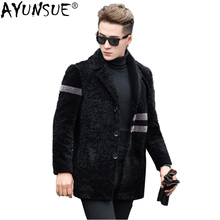 Ayunsua casaco de lã tosa de ovelha, casaco masculino longo plus size com pele verdadeira para outono e inverno gy8715 kj1601 2024 - compre barato
