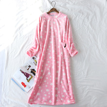 Night Gown Women Winter Thick Night Dress Warm Gecelik Sleepwear Nighty Home Clothes Pink Flannel Nightgown 2024 - buy cheap