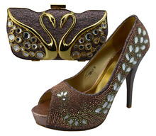 Zapatos de tacón alto de alta calidad para mujer, conjunto de bolsos con piedras para vestido de fiesta, color gris melocotón, 12cm, 1308-L11 2024 - compra barato