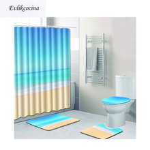 Frete grátis 4 pçs céu azul praia banyo tapete do banheiro tapetes de banho conjunto antiderrapante almofada tapis salle de bain alfombra bano 2024 - compre barato