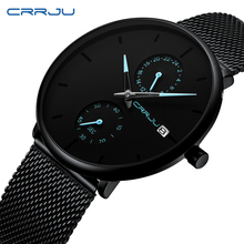 CRRJU-Reloj de pulsera informal para hombre, cronógrafo de cuarzo, sencillo, de negocios, con malla negra, resistente al agua, 2019 2024 - compra barato