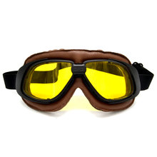 Универсальные мотоциклетные очки BJMOTO с желтыми линзами, винтажные байкерские кожаные гоночные очки-авиаторы, очки для катания на лыжах 2024 - купить недорого