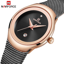 Relógio feminino naviforce aço inoxidável, relógio de pulso feminino quartz 2024 - compre barato