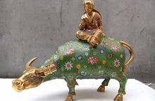 China Royal 100% Pure Bronze Copper cloisonne Enamel Cowboy Ride on Bull cattle 2024 - buy cheap