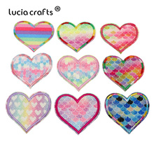 Lucia Crafts  Heart-shaped Glitter Embroidered Patches  Sew on  Patch  Clothing Hat Badges Sticker  L0609 2024 - buy cheap
