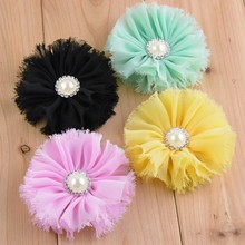 50pcs/lot Shabby chiffon headband flowers clear acrylic rhinestone buttons Flat Back free shipping FH07 2024 - buy cheap