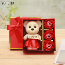 YO CHO Artificial Flowers Soap Rose Box DIY Rose Bear Gift Flores Box Preserved Flowers with Bear Birthday Valentine's day Gifts 2024 - купить недорого